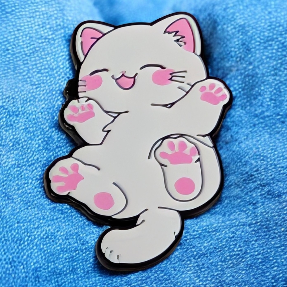 Cute Kawaii White and Pink Cat Enamel Pin